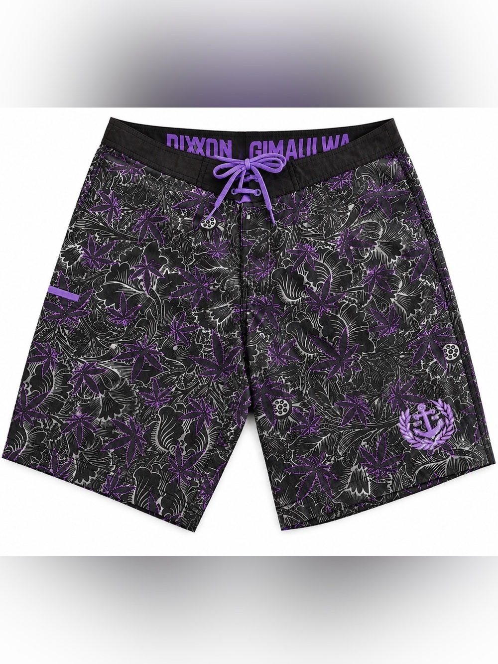 Dixxon x Maui Waui Cannabis Leaf Board Shorts Gray Purple Size 36 Excellent Cond